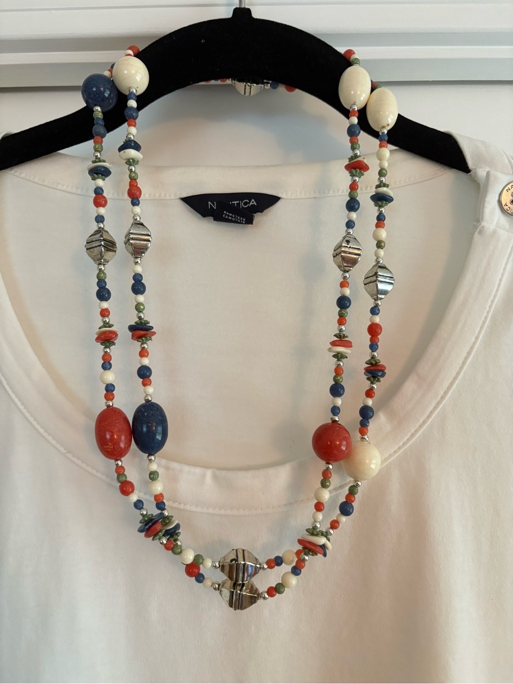 Multicolor Beaded Necklace - Red, Blue, White, Green